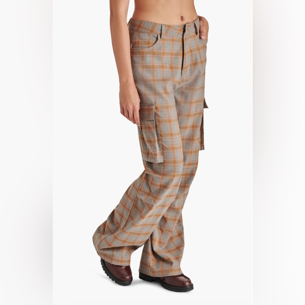 Steve Madden Women's Plaid Cargo Trousers - Orange and Gray